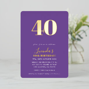 MODERN MINIMAL simple 30th birthday party purple Foil Invitation