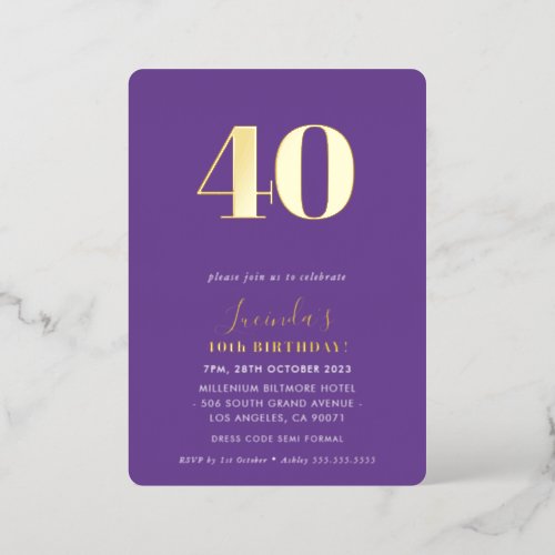 MODERN MINIMAL simple 30th birthday party purple Foil Invitation