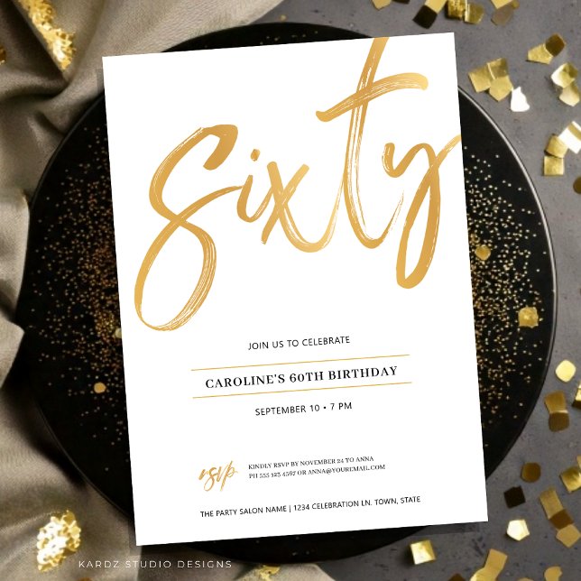 Modern Minimal Simple 60th Birthday Invitation (Sixty Birthday invitation shown in a flat 5x7 card.)
