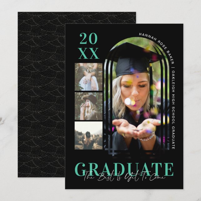 Modern Minimal Simple Arched Graduation 4 Photo Announcement (Front/Back)
