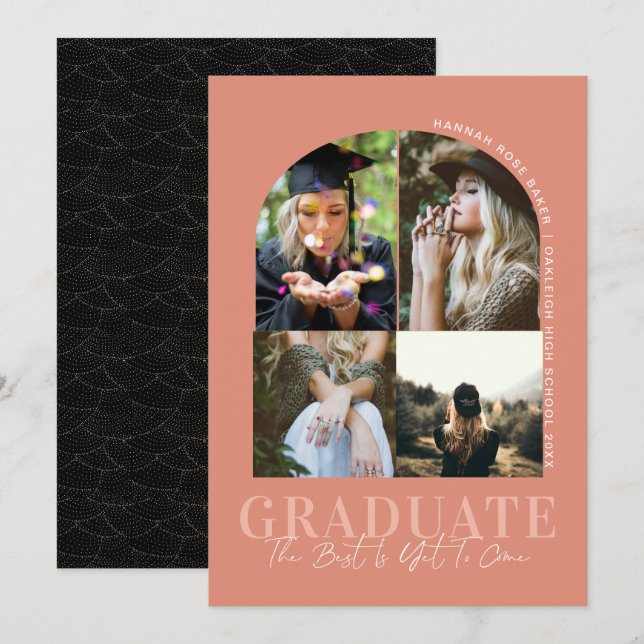 Modern Minimal Simple Arched Graduation 4 Photo Announcement (Front/Back)