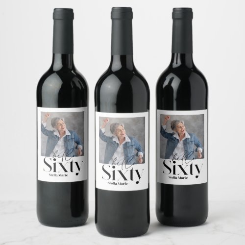 Modern minimal simple black 60th birthday wine label