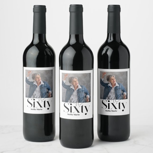 Modern minimal simple black 60th birthday wine label (Bottles)