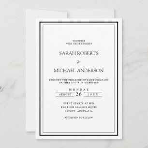 Modern Minimal Simple Black Script Frame Wedding Invitation
