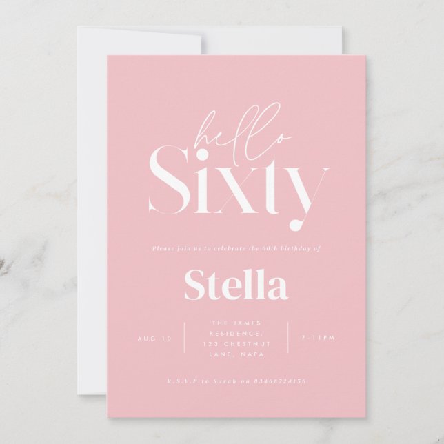 Modern minimal simple black & white 60th birthday invitation (Front)