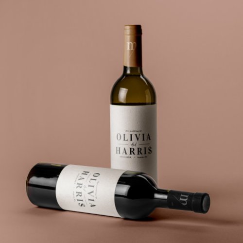 Modern minimal simple black  white party favor wine label