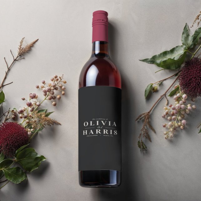 Modern minimal simple black & white party favor wine label (Creator Uploaded)