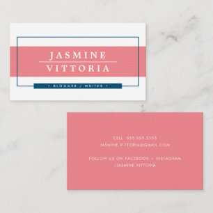 MODERN MINIMAL simple border coral dark blue navy Business Card