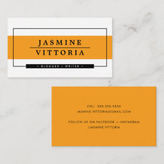 MODERN MINIMAL simple border orange band black Business Card