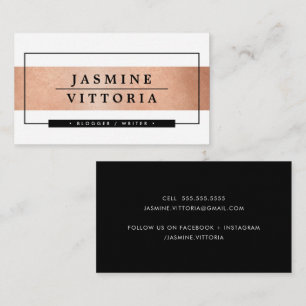 MODERN MINIMAL simple border rose gold band black Business Card