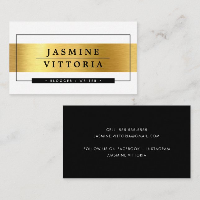 MODERN MINIMAL simple border shiny gold band black Business Card (Front/Back)