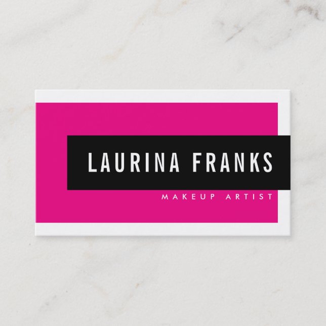MODERN MINIMAL simple brand chic hot pink black Business Card (Front)