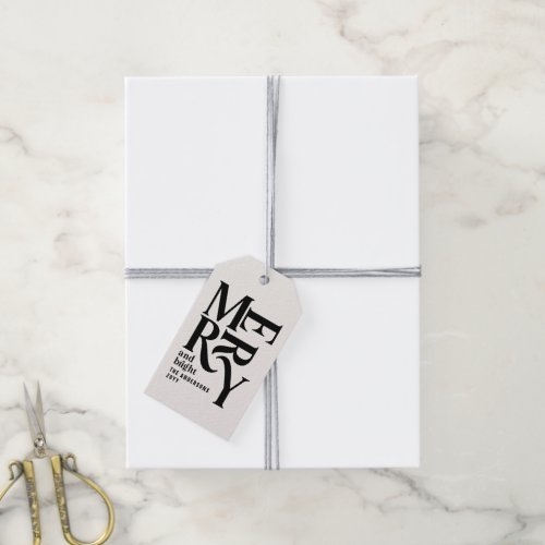 Modern minimal simple cream black Christmas Gift Tags