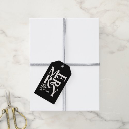 Modern minimal simple cream black Christmas Gift Tags