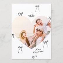Modern Minimal Simple Cute Bows Heart Shaped Photo