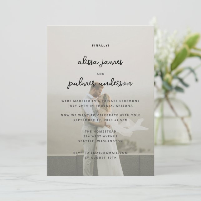 Modern Minimal Simple Elopement Reception  Invitation (Standing Front)