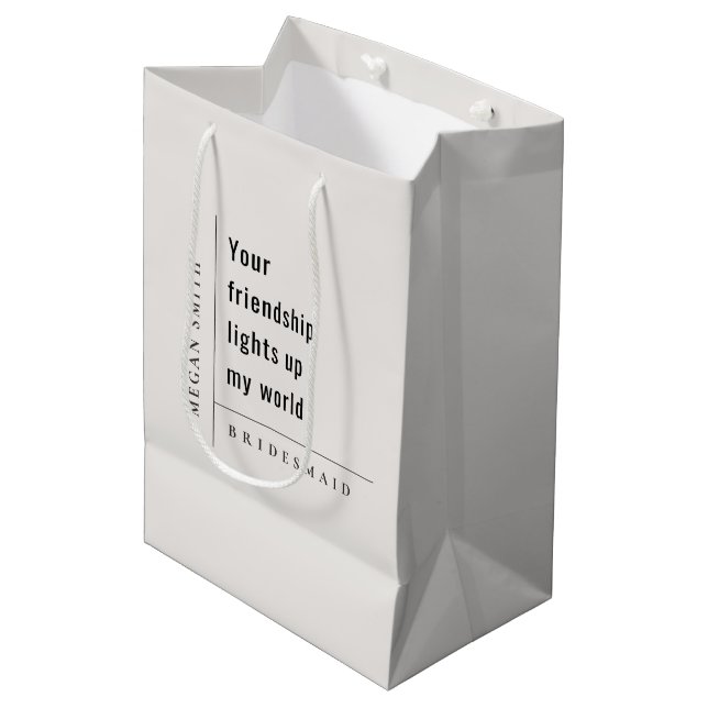 Modern Minimal Simple Friendship Bridesmaid Gift Medium Gift Bag (Front Angled)
