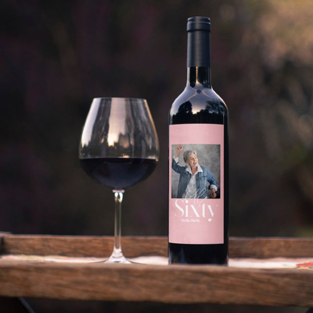 Modern minimal simple girly pink 60th birthday wine label (Creator Uploaded)