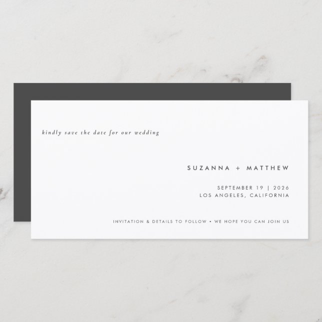 Modern Minimal Simple Gray Wedding Save The Date (Front/Back)