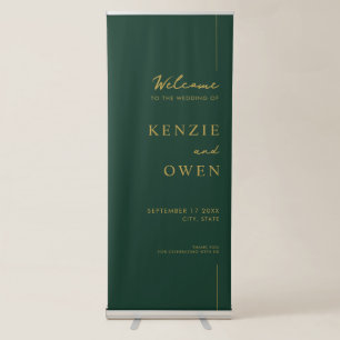 Modern Minimal Simple Green Gold Wedding Welcome Retractable Banner