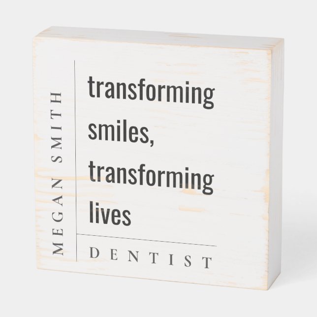Modern Minimal Simple Healthy Smile Dentist Gift Wooden Box Sign (Angled Horizontal)