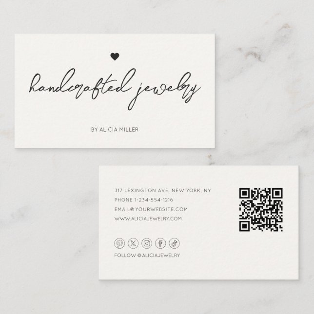 Modern Minimal Simple Heart QR Code Business Card (Front/Back)