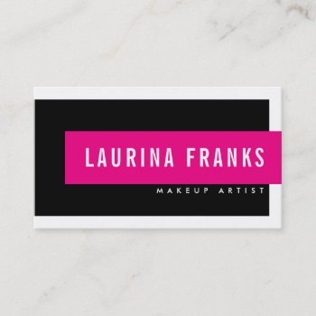 Modern Minimal Simple Name Chic Hot Pink Black Business Card by edgeplus at Zazzle