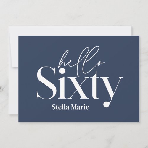 Modern minimal simple navy blue 60th birthday invitation