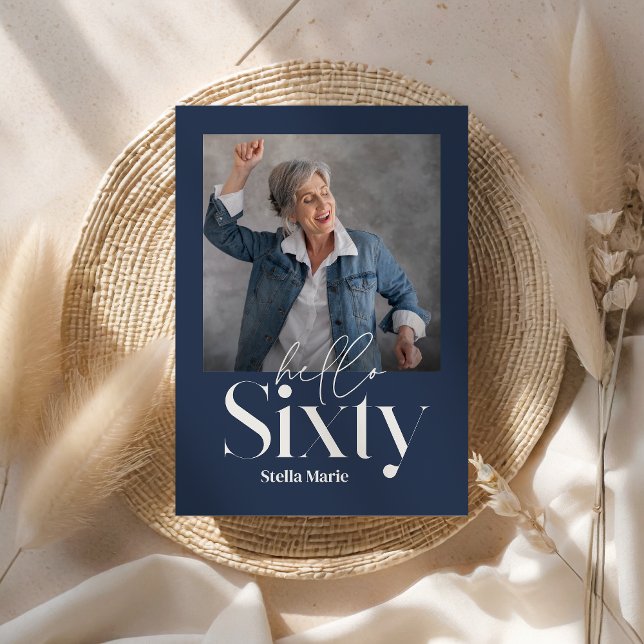 Modern minimal simple navy blue 60th birthday invitation (Creator Uploaded)