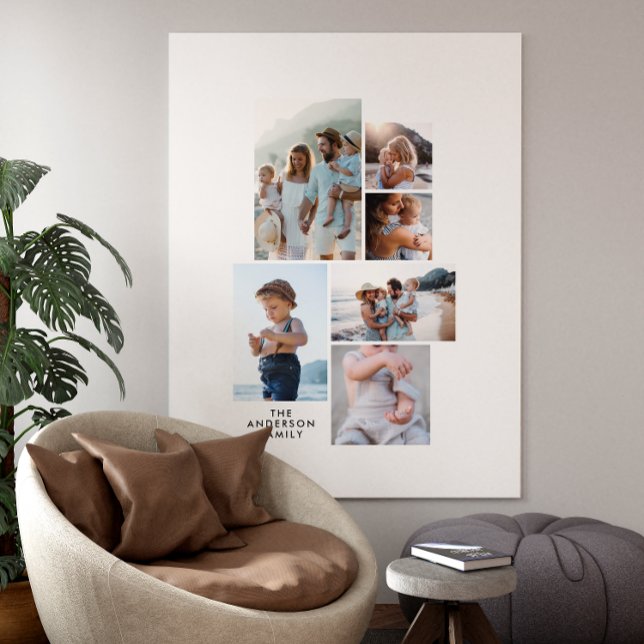  Modern minimal simple personalized family 5 photo Canvas Print (Creator Uploaded)
