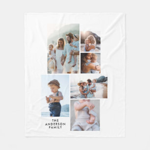 Modern minimal simple personalized family 5 photo Fleece Blanket