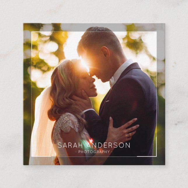 Modern Minimal Simple Photo Photographer Clean Square Business Card (Front)