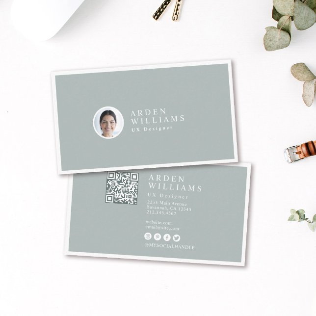 Modern Minimal Simple Professional QR code Photo Business Card (Creator Uploaded)