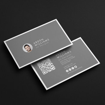Modern Minimal Simple Professional Qr Code Photo Business Card by Farlane at Zazzle