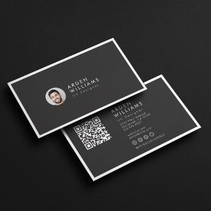 Modern Minimal Simple Professional QR code Photo Business Card