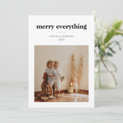 Modern Minimal Simple Rustic Merry Photo Holiday Card