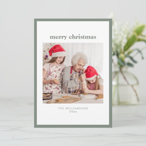 Modern Minimal Simple Sage Border Christmas Photo Holiday Card