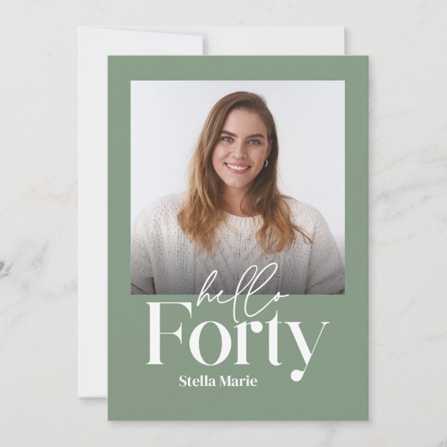 Modern minimal simple sage green 40th birthday invitation (Front)