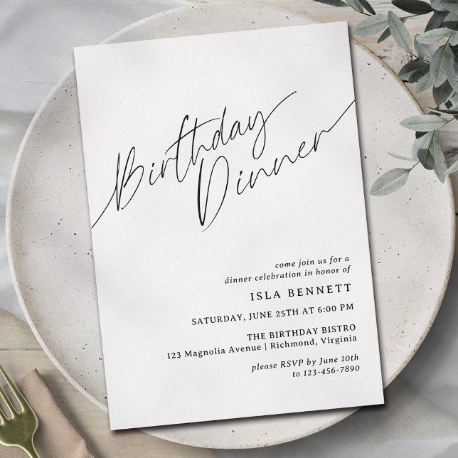 Modern Minimal | Simple Script Birthday Dinner Invitation (Creator Uploaded)