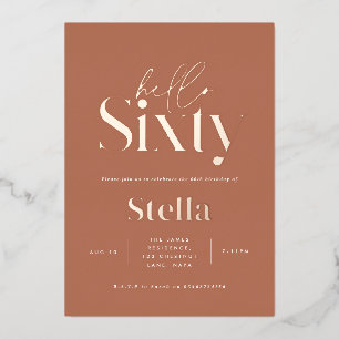Modern minimal simple terracotta 60th birthday foil invitation