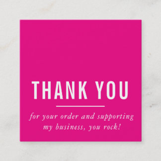 MODERN MINIMAL simple thank you bright pink LOGO Square Business Card