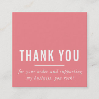 MODERN MINIMAL simple thank you coral pink LOGO Square Business Card