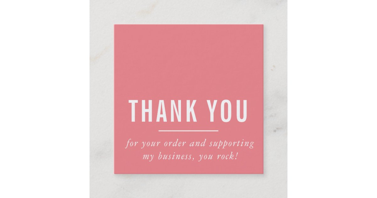 MODERN MINIMAL simple thank you coral pink LOGO Square Business Card ...