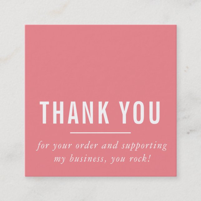 MODERN MINIMAL simple thank you coral pink LOGO Square Business Card (Front)