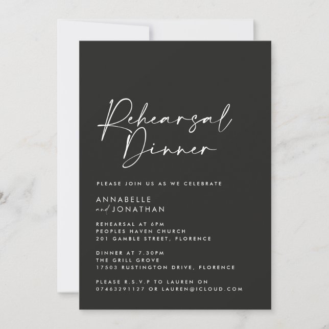 Modern Minimal simple Wedding Rehearsal Dinner Invitation (Front)