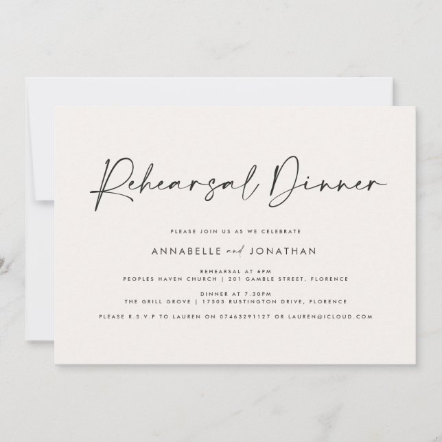 Modern Minimal simple Wedding Rehearsal Dinner Invitation (Front)