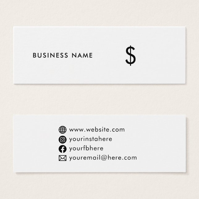 Modern Minimal Simple White Social Media Price Tag (Front & Back)