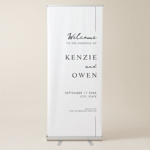 Modern Minimal Simple White Wedding Welcome Retractable Banner