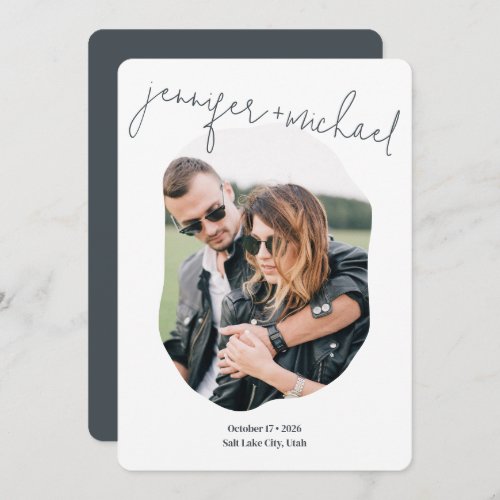 Modern Minimal Slate Gray Script Photo Wedding Save The Date