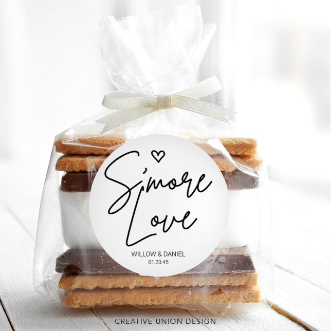 Modern Minimal S'More Love Wedding Favor Classic Round Sticker (Creator Uploaded)